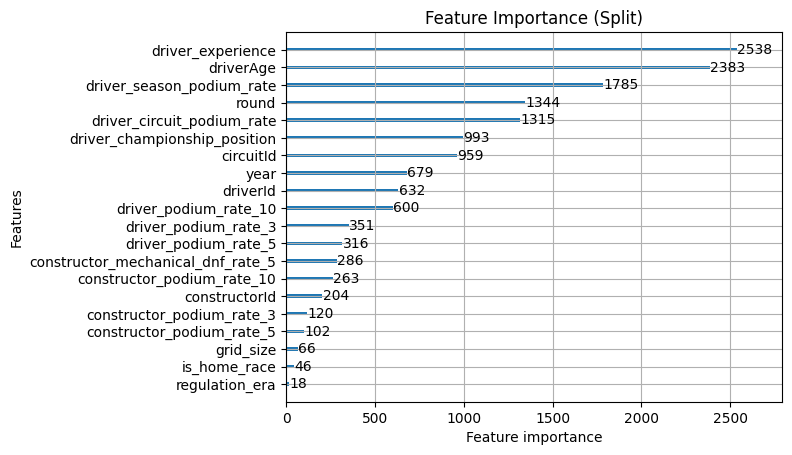 Race context feature importance by split