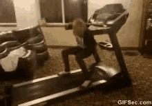 Person sitting on moving treadmill